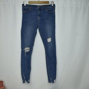 Free People Women's Jeans Skinny Ankle Stretch Medium Wash Distressed